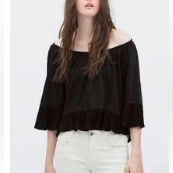 Zara Off Shoulder Ruffle  Crop Blouse - Picture 2 of 6